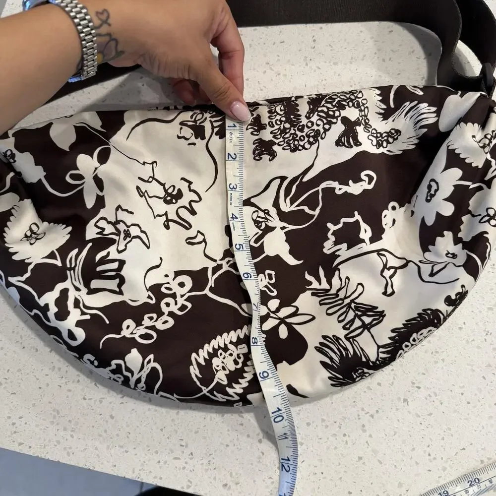 Cos Nylon Printed Padded Crossbody Shoulder Hobo Bag Brown Crescent Minimalist